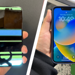 Before and after comparison of a cracked iPhone screen repair