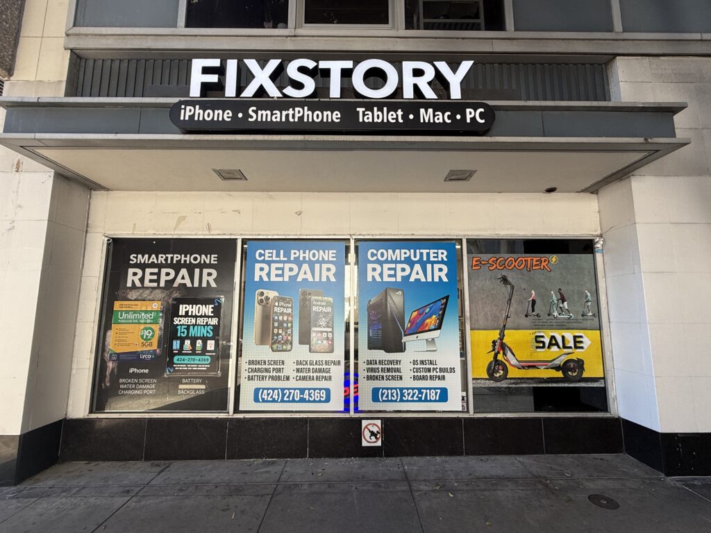 FIXSTORY cellphone repair shop storefront in Downtown Los Angeles near Koreatown